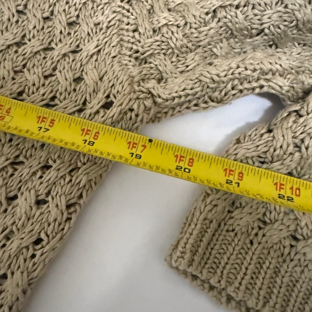 Womens Tan Cable Knit Open Weave 3/4 Sleeve Sweater Top M - Picture 9 of 10